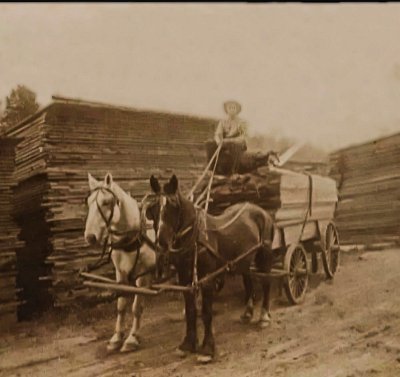 190x Gallup - Boy on horse in lumber yard